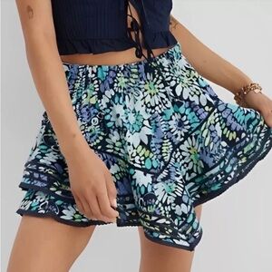 Aerie Floral Mini Skirt - Blue and Green